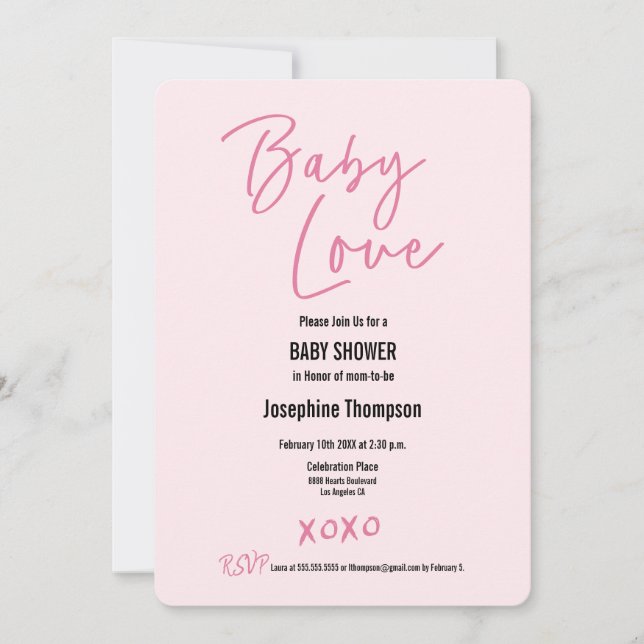 Invitación Valentine Baby Love Sweet Pink XOXO Bebé ducha (Anverso)