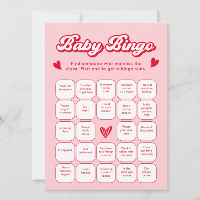 Invitación Valentine Baby Shower Baby Bingo Game Card (Anverso)