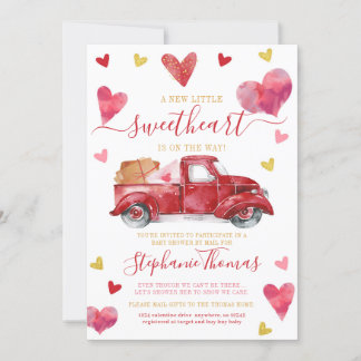 Invitación Valentine Baby Shower por correo con corazón