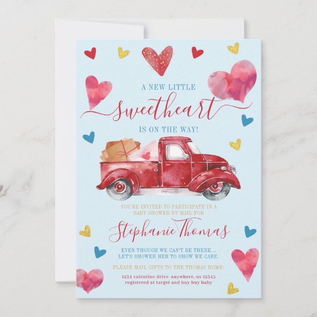Invitación Valentine Baby Shower por correo con corazón (Anverso)