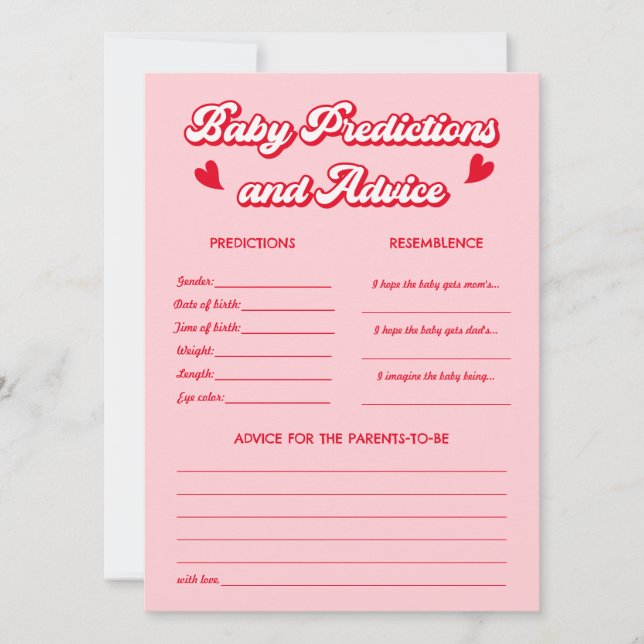 Invitación Valentine Baby Shower Predictions Game Card (Anverso)