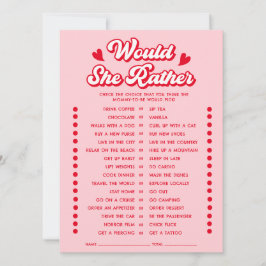 Invitación Valentine Baby Shower Would She Rather Game Card
