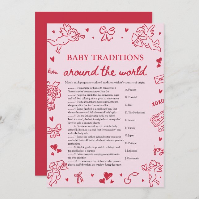 Invitación Valentine Baby Traditions Around The World Game (Anverso / Reverso)