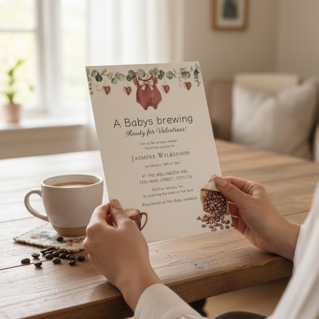 Invitación Valentine "Babys Brewing" Coffee Themed Invite (Subido por el creador)