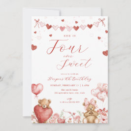 Invitación Valentine Bear Four Ever Sweet 4th Birthday Invite