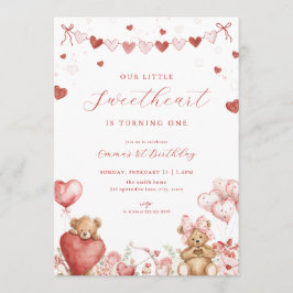 Invitación Valentine Bear Little Sweetheart Birthday Invite