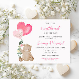 Invitación Valentine Bear Pink Heart Baby Shower