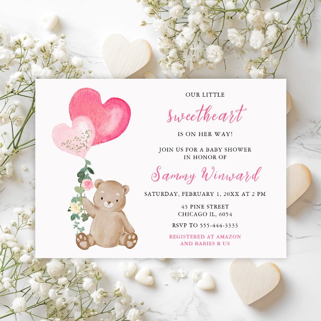 Invitación Valentine Bear Pink Heart Baby Shower (Subido por el creador)