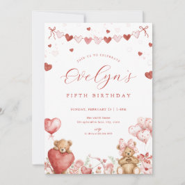 Invitación Valentine Bear Sweetheart Hearts Birthday Invite