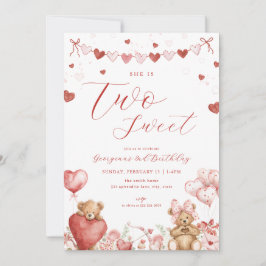 Invitación Valentine Bear Two Sweet Second Birthday Invite