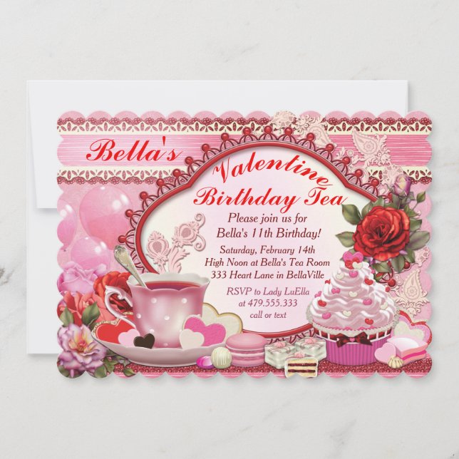 Invitación Valentine Birthday Tea Fiesta (Anverso)
