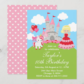 Invitación Valentine Blonde Hair Princess Unicorn