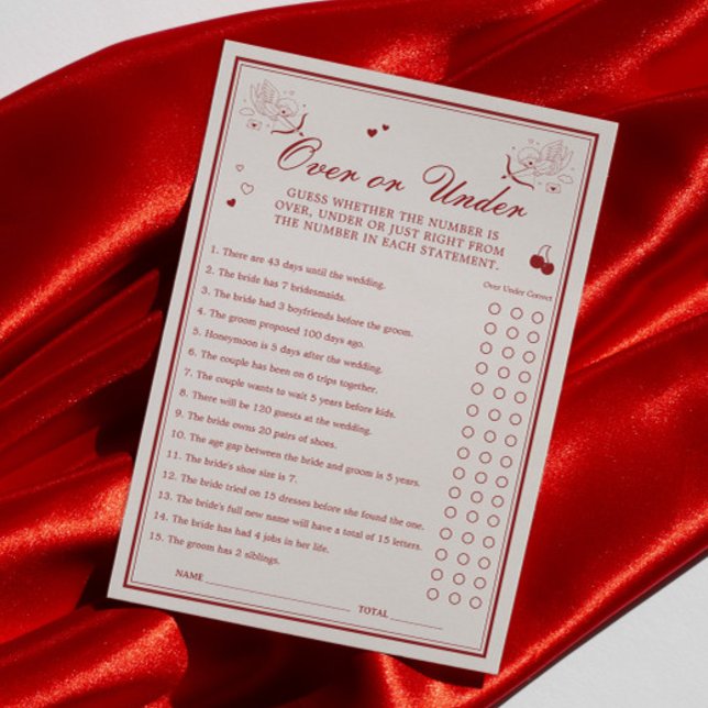 Invitación Valentine Bridal Shower Over or Under Game Card (Subido por el creador)