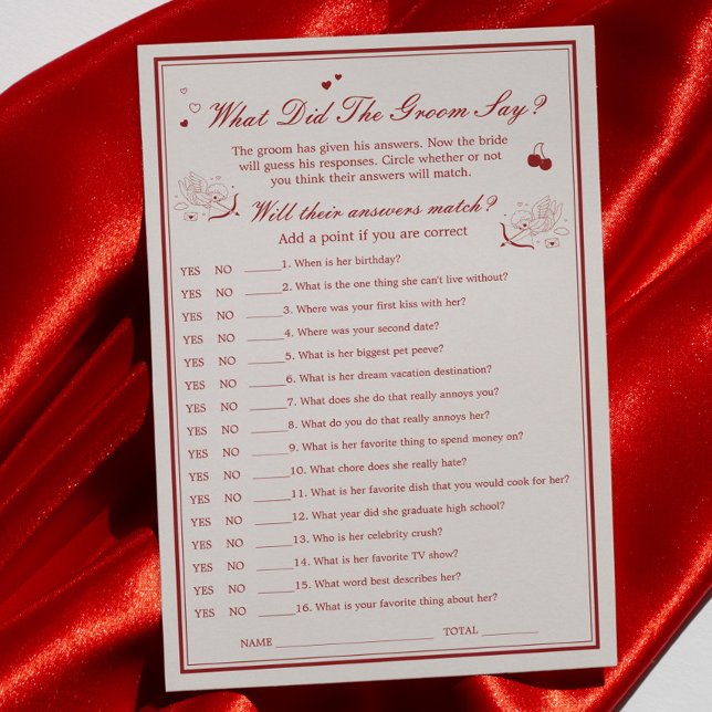 Invitación Valentine Bridal Shower What Did He Say Game Card (Subido por el creador)