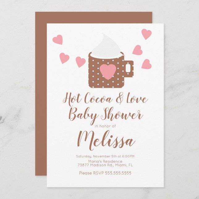 Invitación Valentine Cocoa Campfire Mug Chica Baby Shower (Anverso / Reverso)