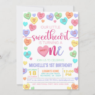 Invitación Valentine Conversation Hearts 1er cumpleaños