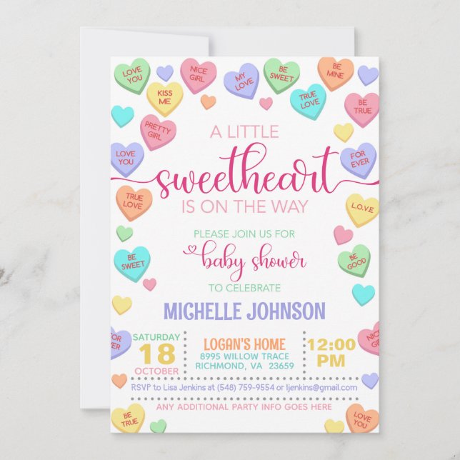 Invitación Valentine Conversation Hearts Baby Shower (Anverso)