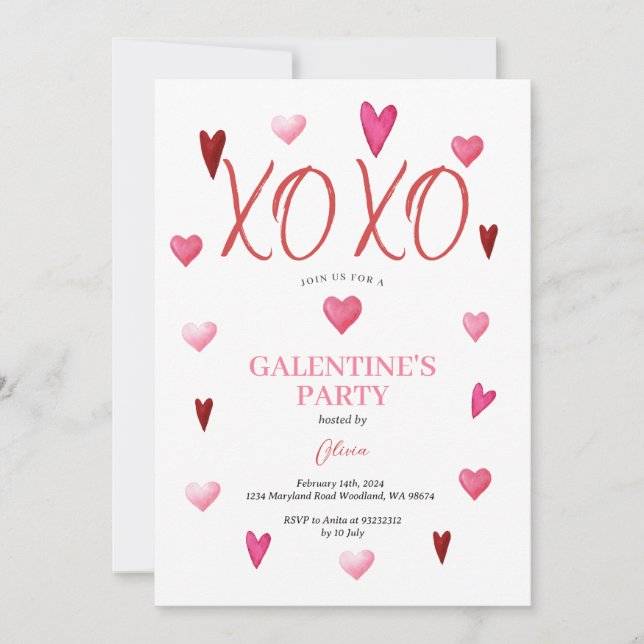 Invitación Valentine, Fiesta del Día del Galentino Rosa de XO (Anverso)