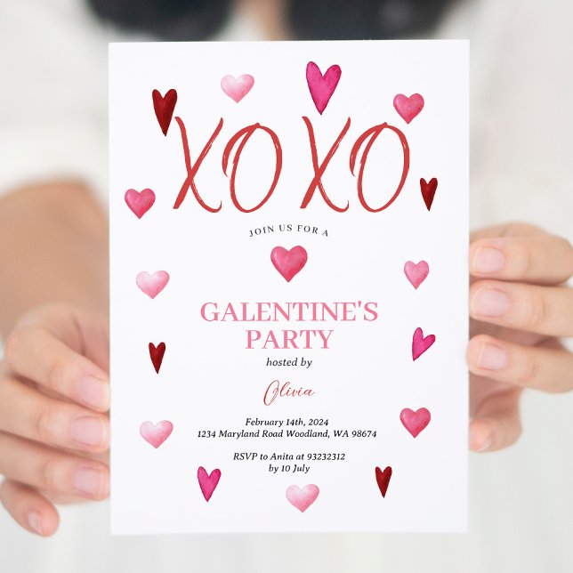 Invitación Valentine, Fiesta del Día del Galentino Rosa de XO (Subido por el creador)