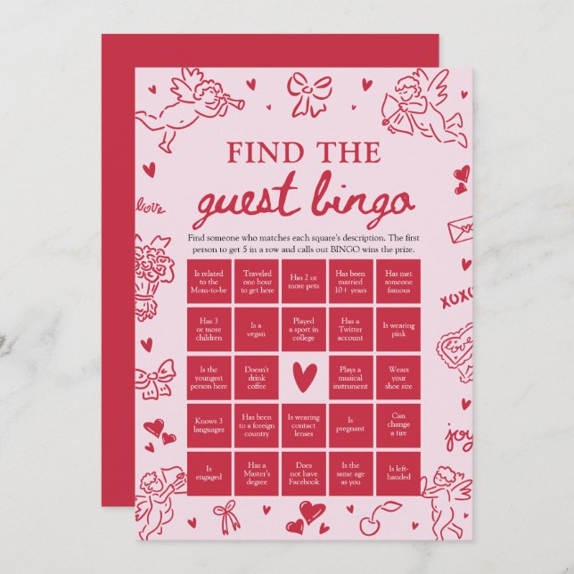 Invitación Valentine Find the Guest Bingo Baby Shower Game (Anverso / Reverso)