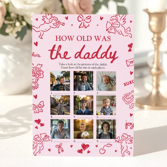 Invitación Valentine Hand Drawn How Old Was The Daddy Game (Valentine Hand Drawn How Old Was The Daddy Game)