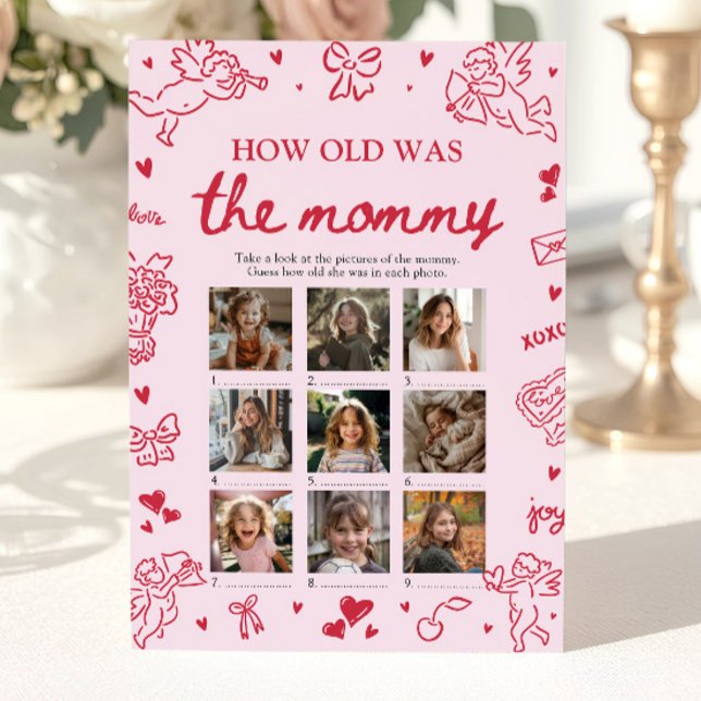 Invitación Valentine Hand Drawn How Old Was The Mommy Game (Valentine Hand Drawn How Old Was The Mommy Game)