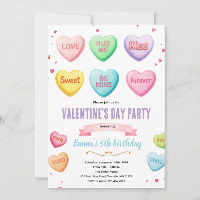 Invitación Valentine heart candy party invitation (Anverso)