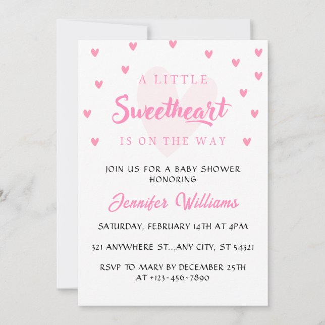 Invitación Valentine Little Chica Baby Shower (Anverso)