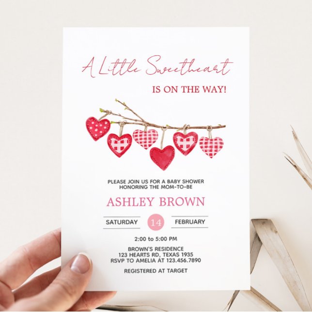 Invitación Valentine Little Slove Baby Shower (Pink and Red Sweetheart Baby Shower Invitation)