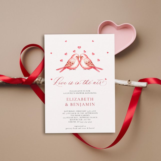 Invitación Valentine Love Birds Hearts Couple Bridal Shower (valentine bridal shower invitation watercolor love birds whimsical unique couples wedding)
