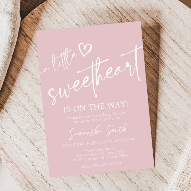 Invitación Valentine Minimalista Heart Baby Shower (Pink A Little Sweetheart Baby Shower Invitation)