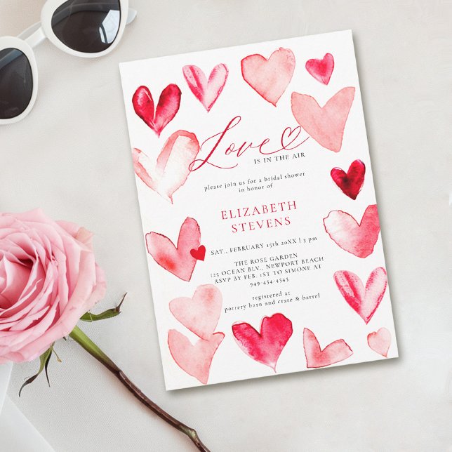 Invitación Valentine Modern Whimsical Hearts Bridal Shower (valentine bridal shower invitations whimsical hearts watercolor elegant modern love)