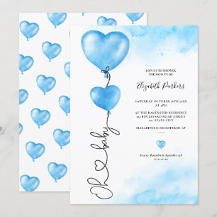 Invitación Valentine oh bebé amor corazones azules ducha bebé