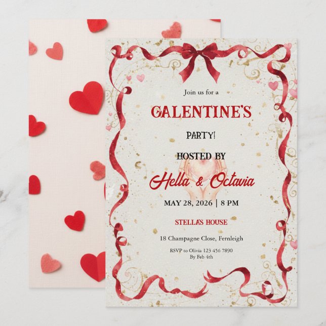 Invitación Valentine Party Invitation Printable (Anverso / Reverso)