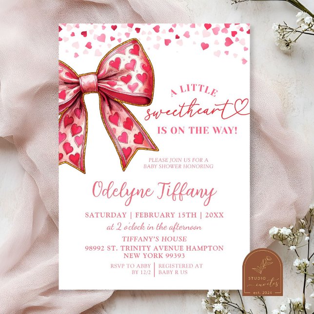 Invitación Valentine Pink Bow Baby Shower (Subido por el creador)