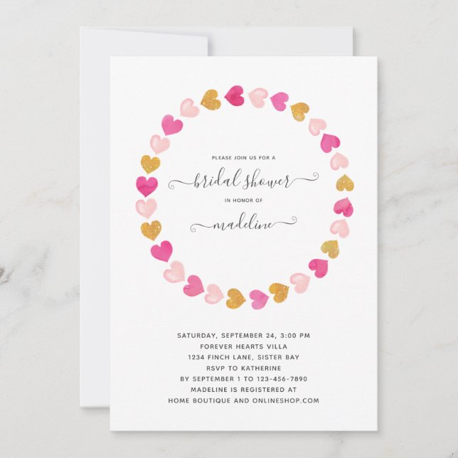 Invitación Valentine Pink Heart Querida Bridal Shower (Anverso)