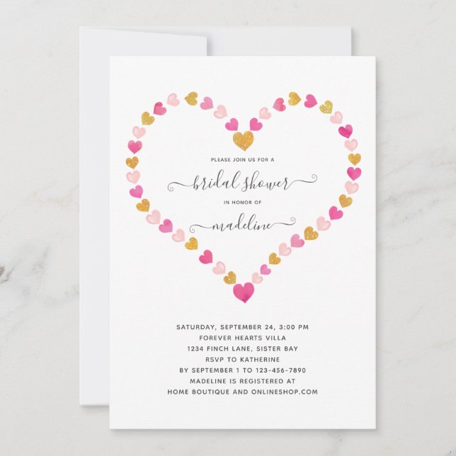Invitación Valentine Pink Heart Querida Bridal Shower (Anverso)