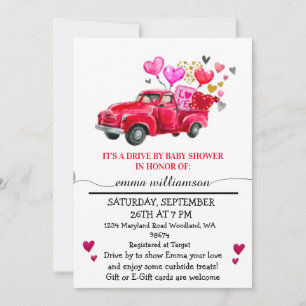 Invitación Valentine Red Truck   Unidad De Baby Shower