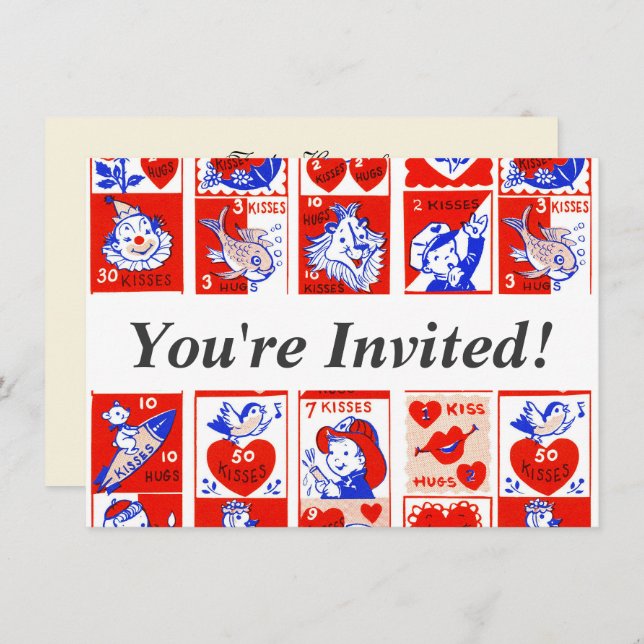 Invitación Valentine Retro Love Hugs Cute Pattern (Anverso / Reverso)