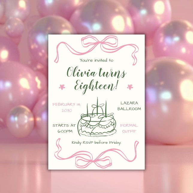 Invitación Valentine’s Day Pink Bow 18th Birthday Party (Subido por el creador)