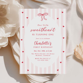 Invitación Valentine Sweetheart Pink Red Hearts 1st Birthday