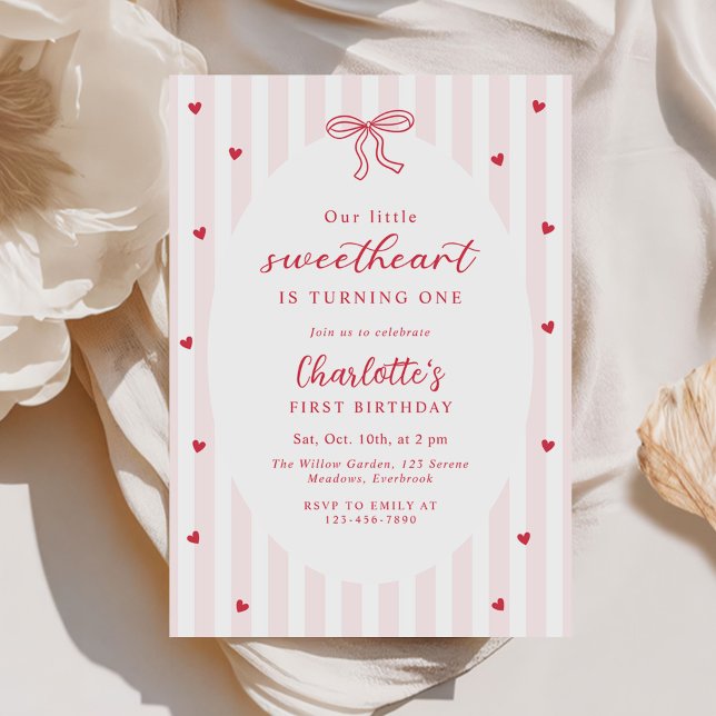 Invitación Valentine Sweetheart Pink Red Hearts 1st Birthday (Subido por el creador)