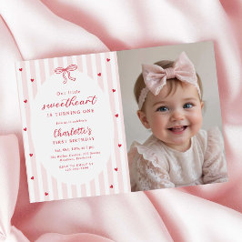 Invitación Valentine Sweetheart Red Hearts 1st Birthday Photo