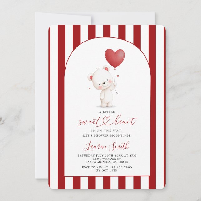 Invitación Valentine Sweetheart Teddy Bear Baby Shower (Anverso)