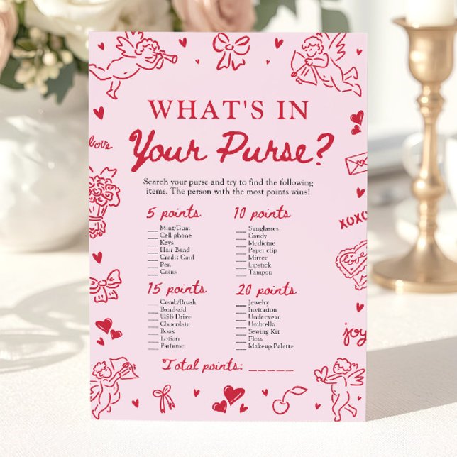 Invitación Valentine What's In Your Purse Baby Shower Game (Valentine What's In Your Purse Baby Shower Game)
