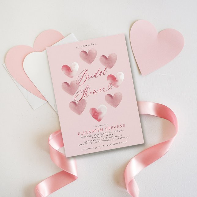 Invitación Valentine Whimsical Heart Dusty Bridal Shower (valentine bridal shower invitations whimsical hearts watercolor elegant modern love dusty pink)