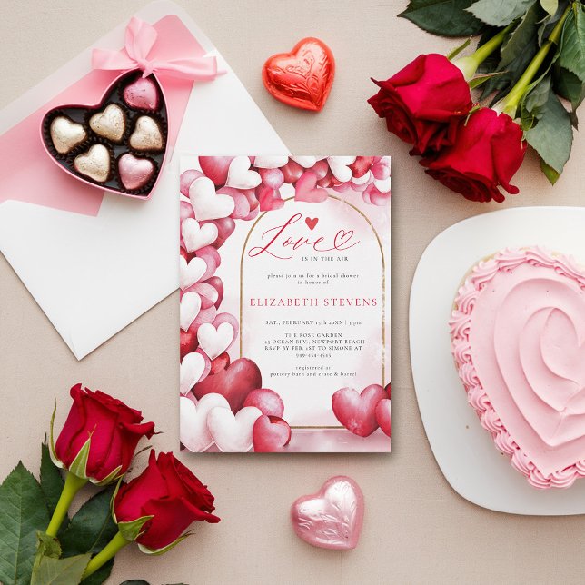 Invitación Valentine Whimsical Hearts Arch Boho Bridal Shower (valentine bridal shower invitations whimsical hearts watercolor elegant modern love boho arch)