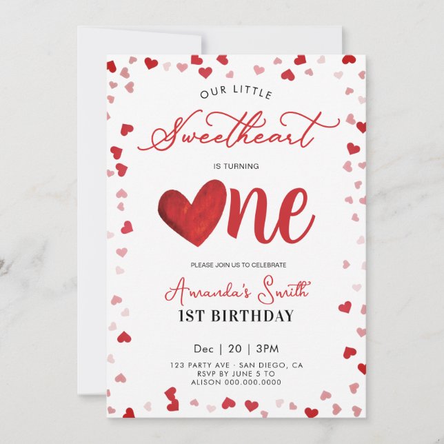 Invitación Valentines 1st girl Birthday (Anverso)