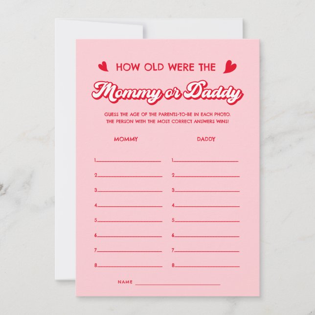 Invitación Valentines Baby Shower How Old Were They Game  (Anverso)