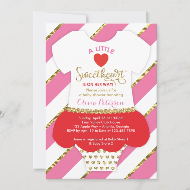 Invitación Valentines Baby Shower Invitación, falso Purpurina (Anverso)